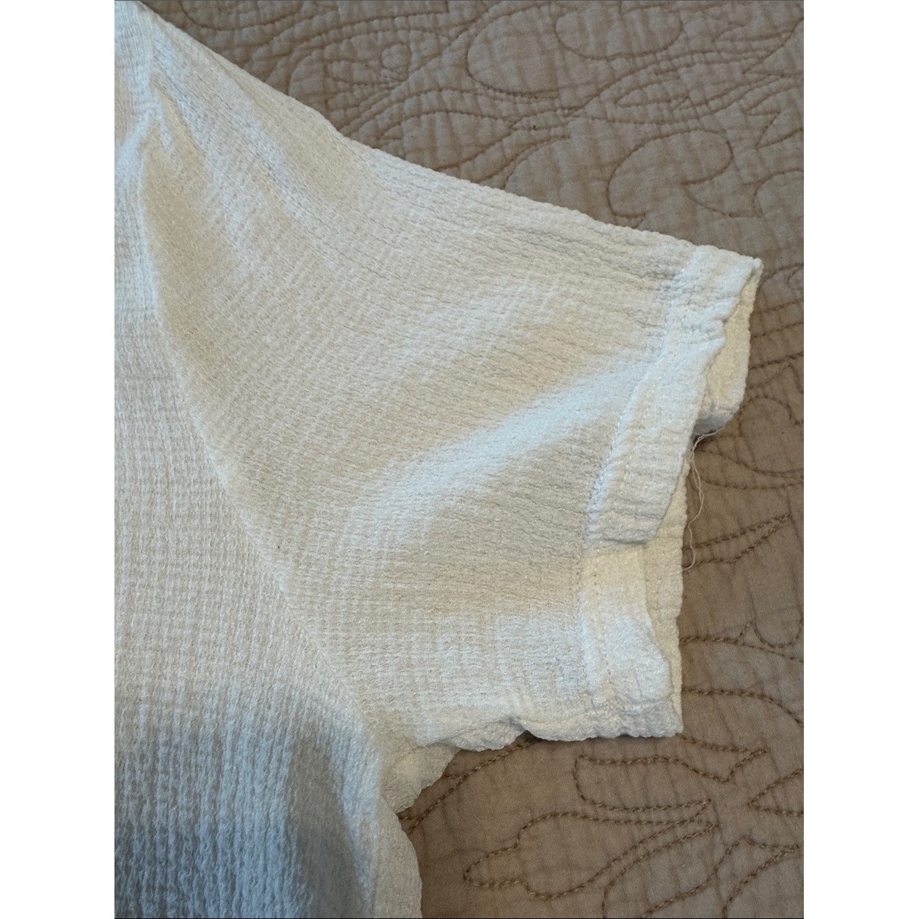 White Textured Short-Sleeve Button Shirt Beach Vacation Poolside