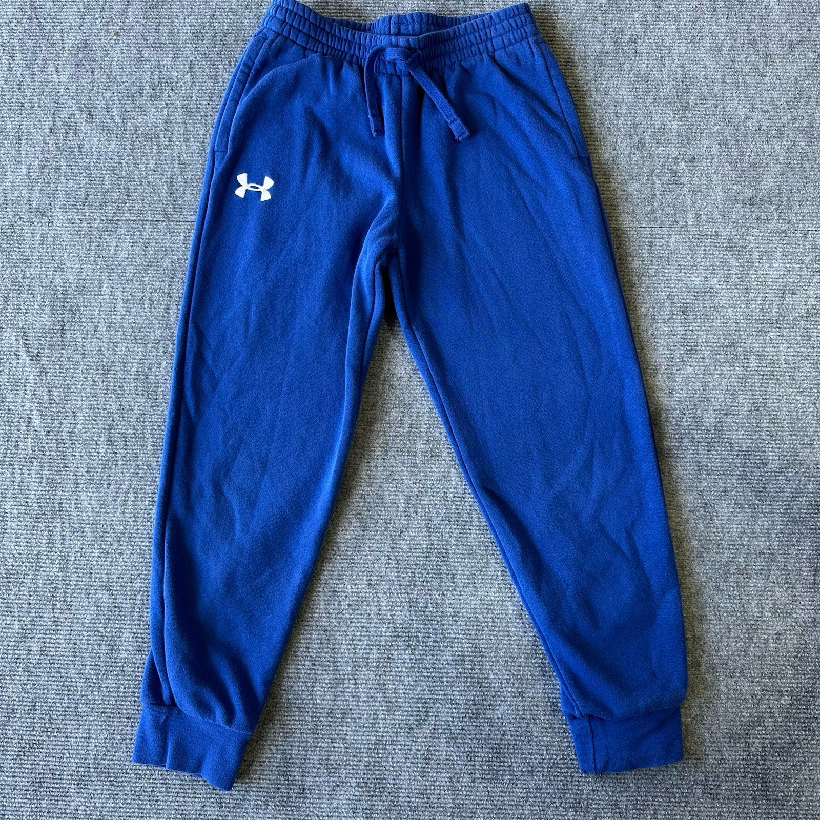 Under Armour Boys Blue Fleece Jogger Pants Youth Small Drawstring Pockets Logo