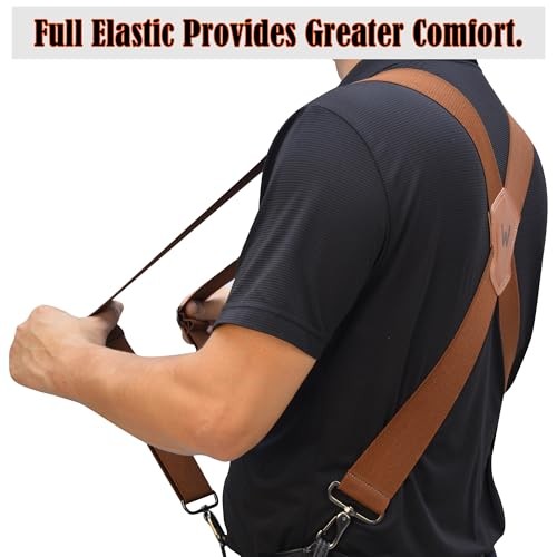 Heavy-Duty 2Inch-Wide Full-Elastic Work Suspender For Jeans Brown