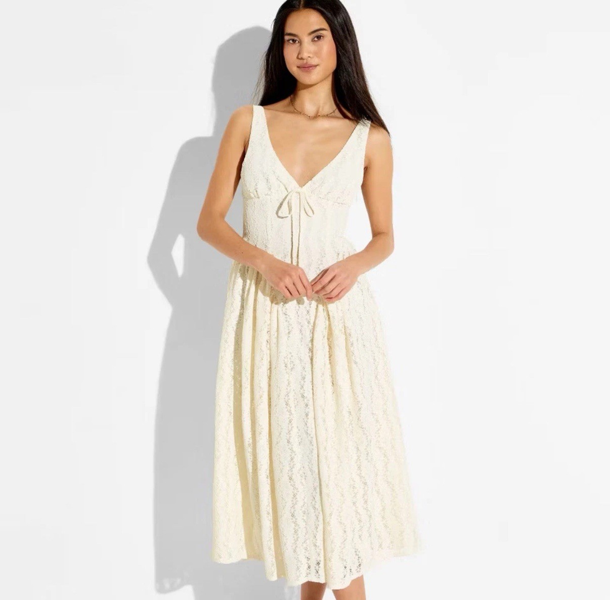 Women Midi Lace Basque Empire Waist Dress – Wild Fable