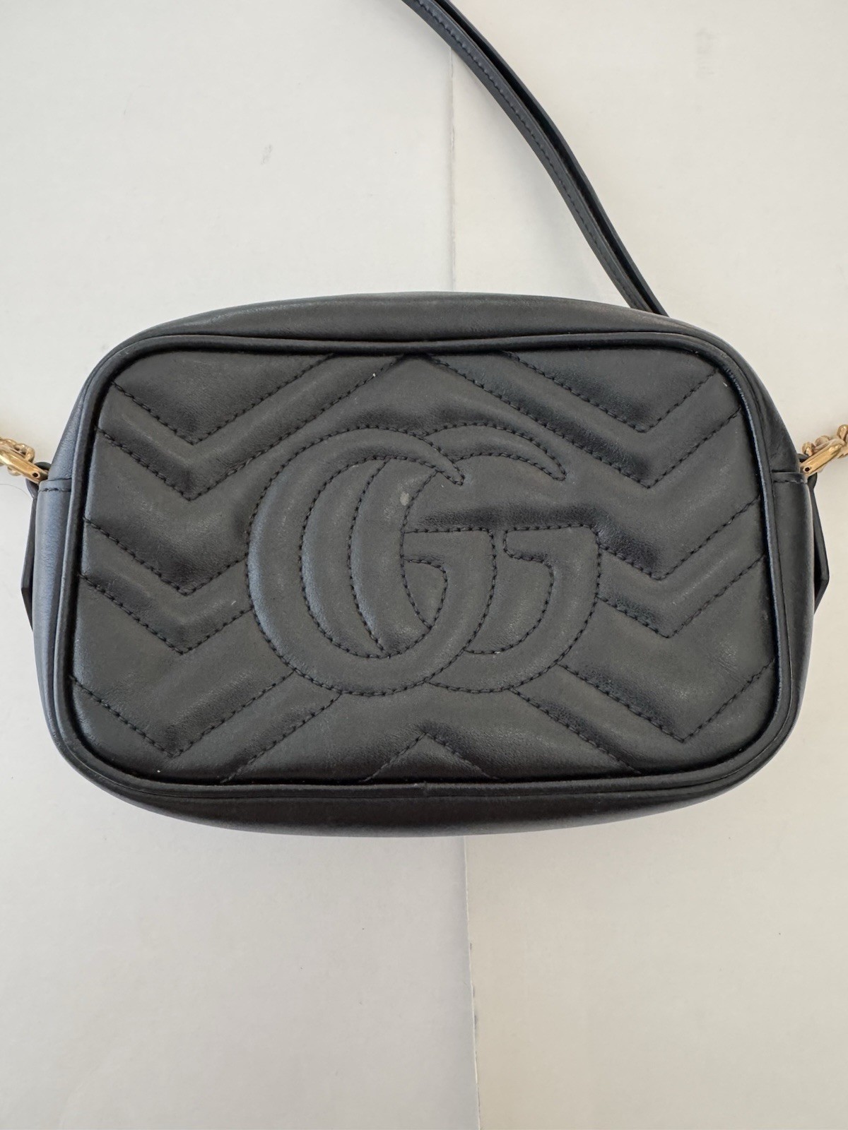 Pre Owned Fair Replacement Bolt Last Photo Gucci GG Marmont Mini Double G Black