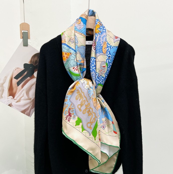 Pure Twill Silk Scarf Bandanna Large Wrap Water Park Print Square Shawl 53″