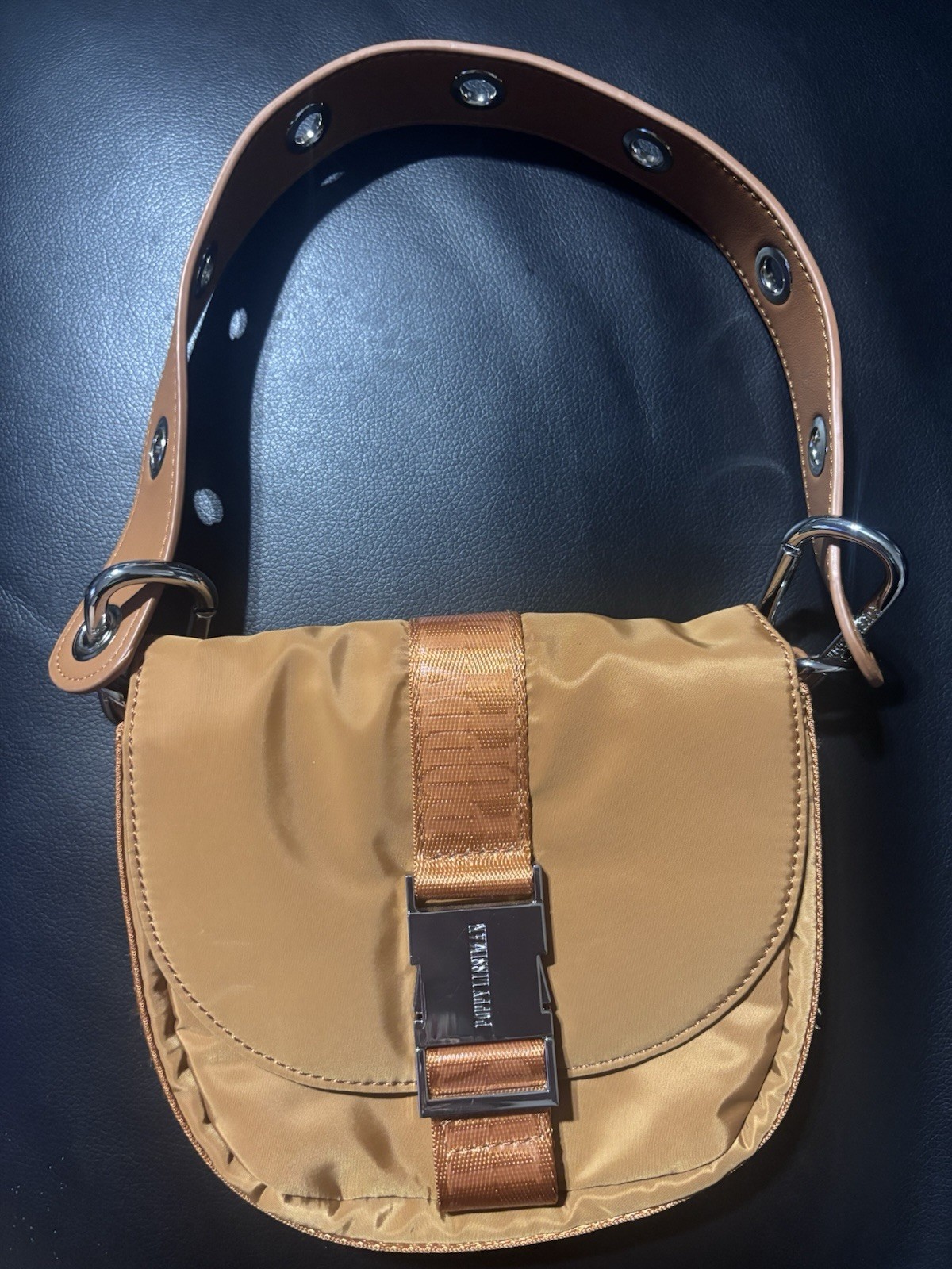 Poppy Lissiman Tan Shoulder Bag Buckle Accent, Logo, Silver Hardware