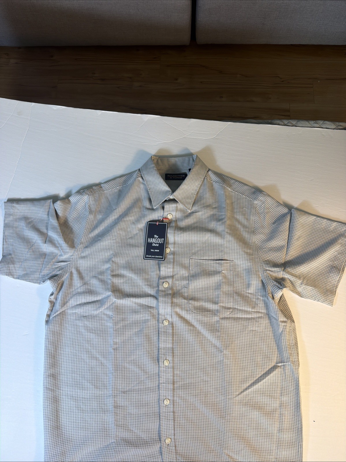 Roundtree & Yorke LT Green Textured Cotton Short Sleeve Button Up NWT
