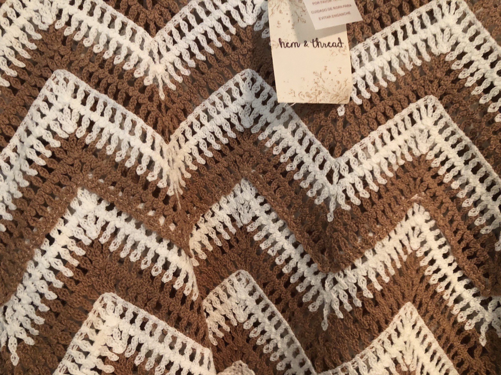 Hem & Thread Open Knit Crochet Sweater Lightweight Boho Long Sleeve Size M/L