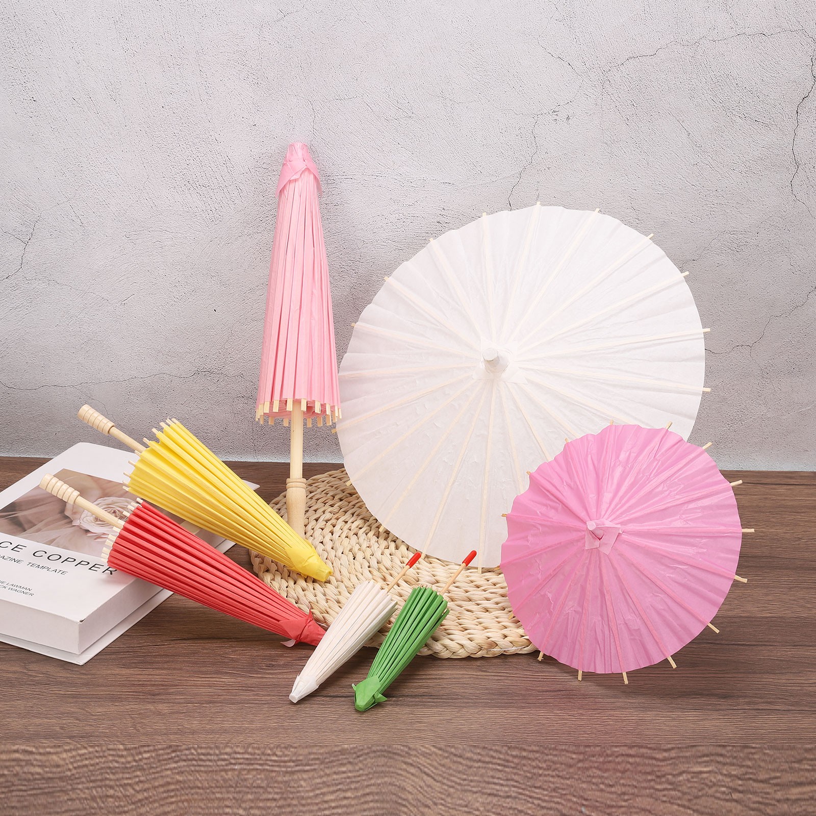 6 Pcs Paper Umbrellas ,8″/12″/18″Paper Parasol Umbrella for Wedding,Green
