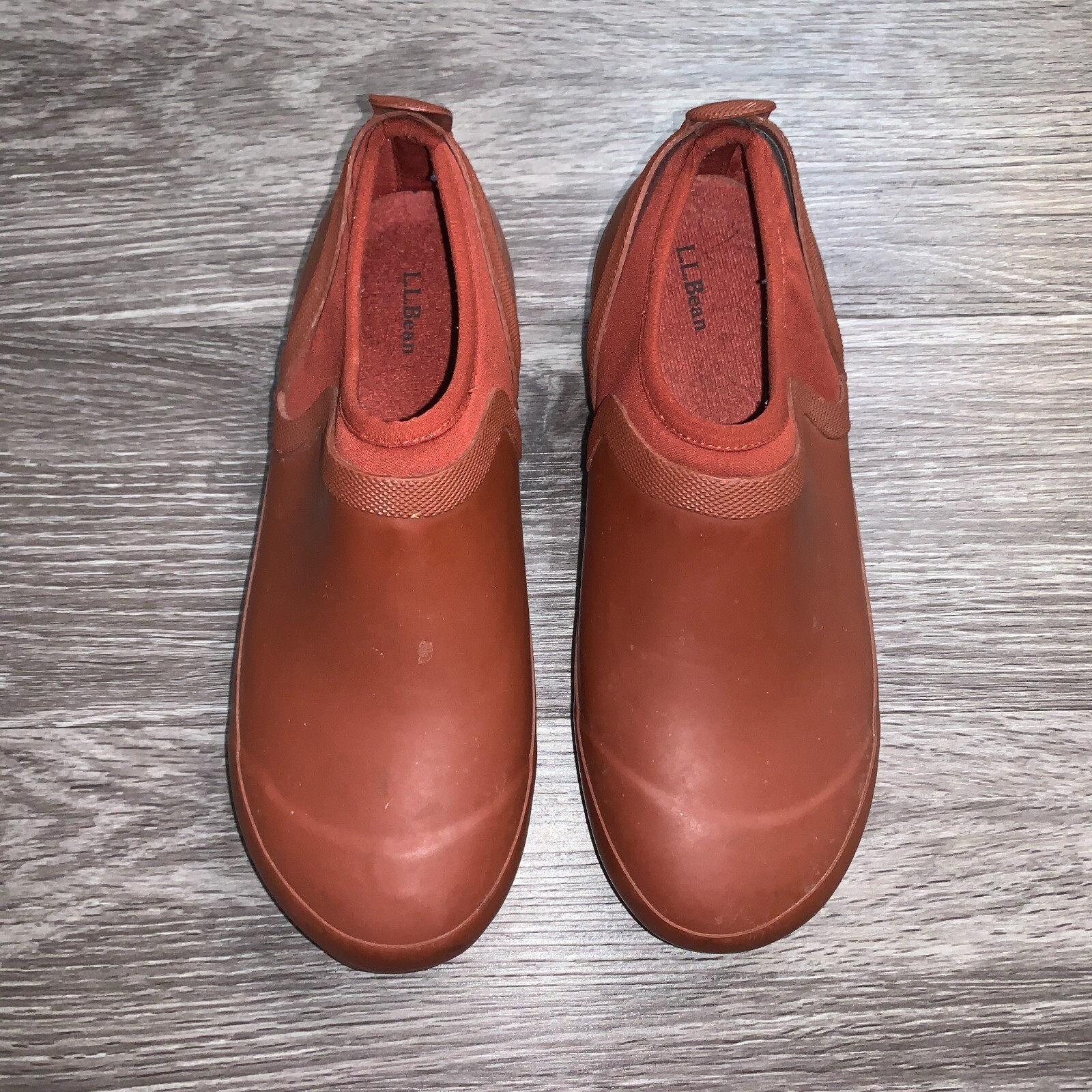 Womens L.L. Bean Red Nylon Rubber Wellies Shoes Boots Sz. 8