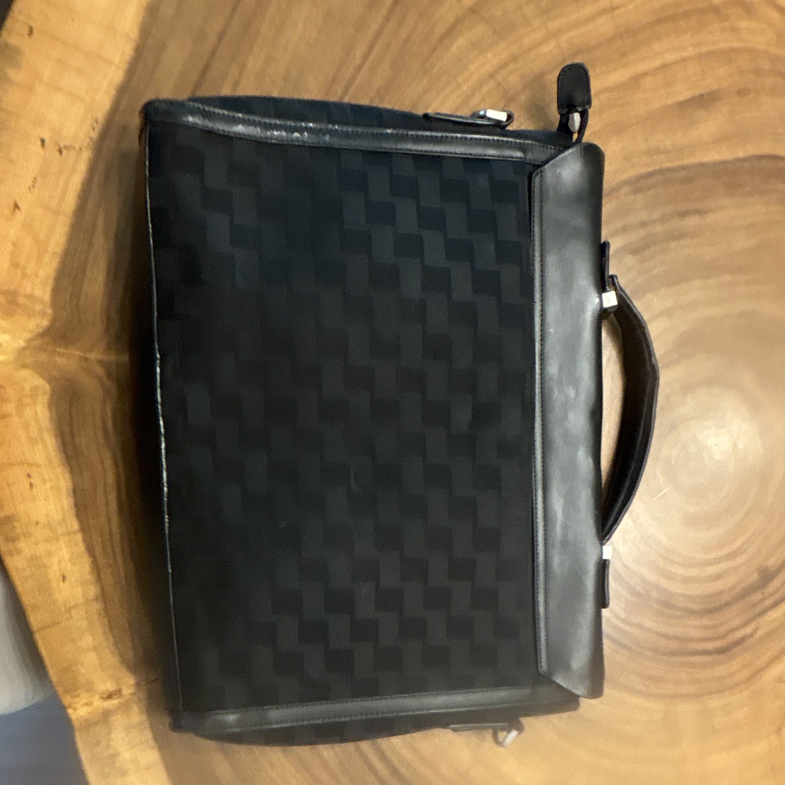 Bally Black Checkered Briefcase/Document Case Buckle Zip Top Handle Pockets