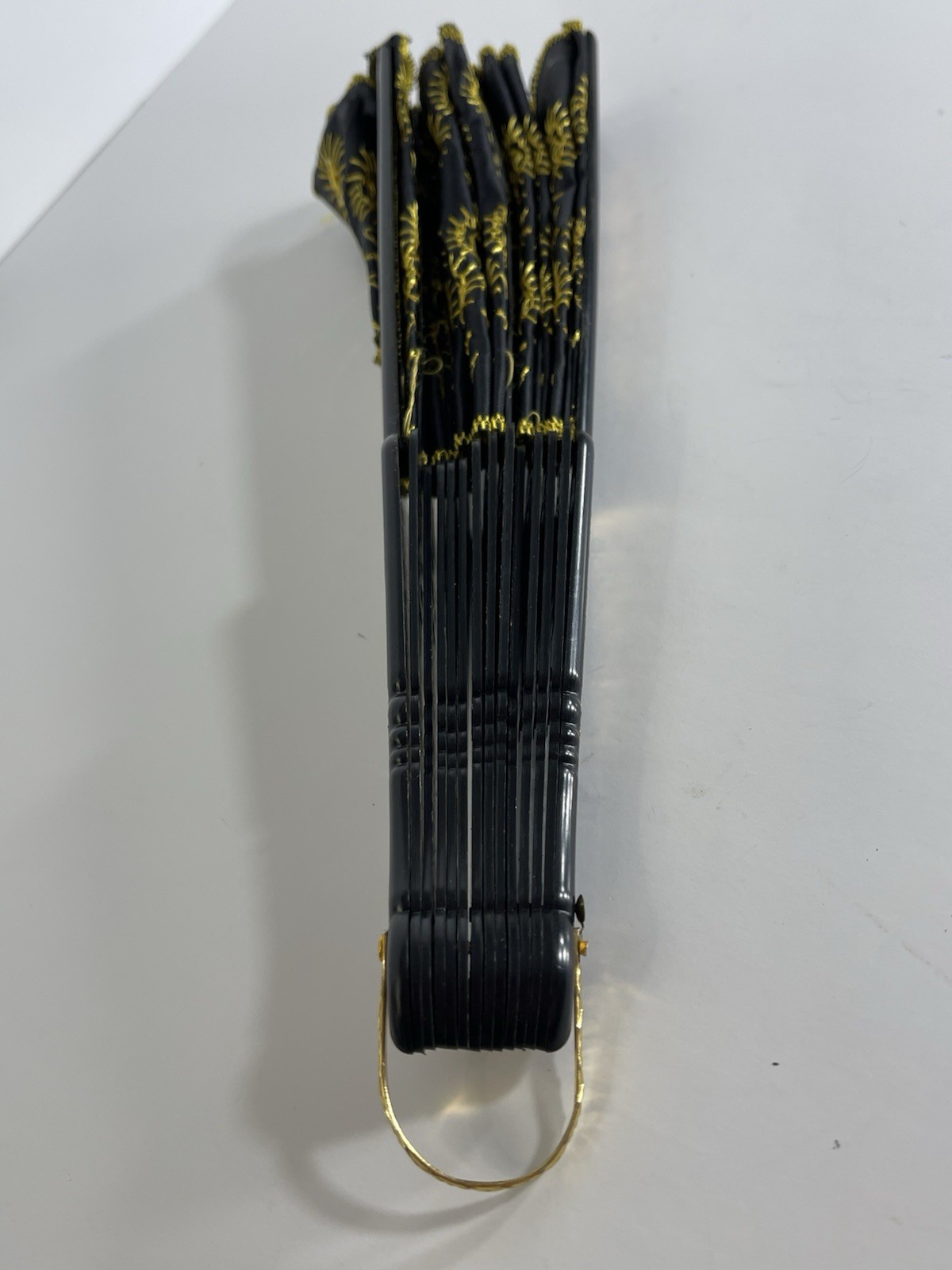 Black and Gold Victorian Style Fabric Plastic Hand Fan Cocktail Accessory