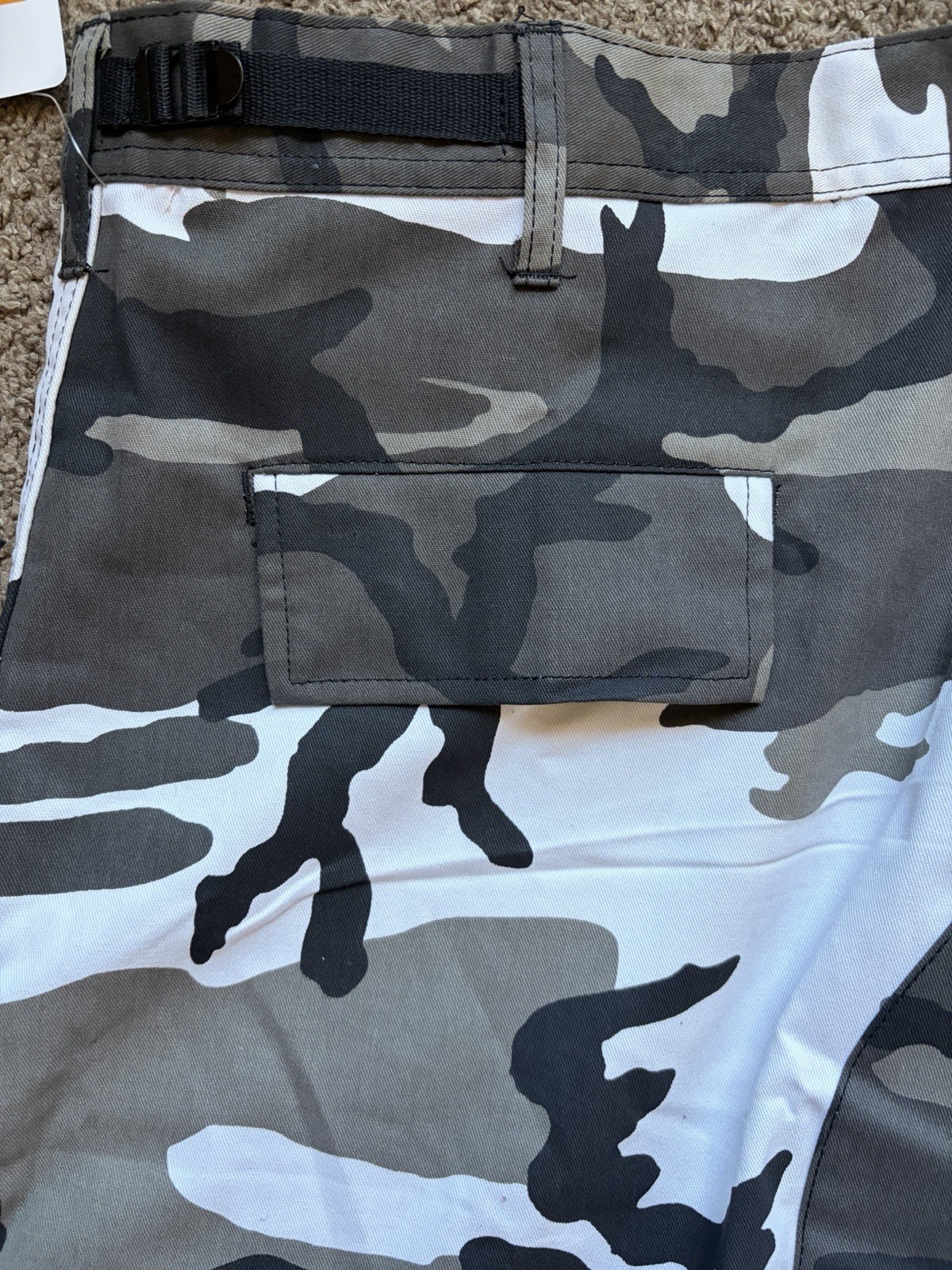 Men’s XL Regular Gray Black White Camouflage Cargo Pants Adjustable Waist