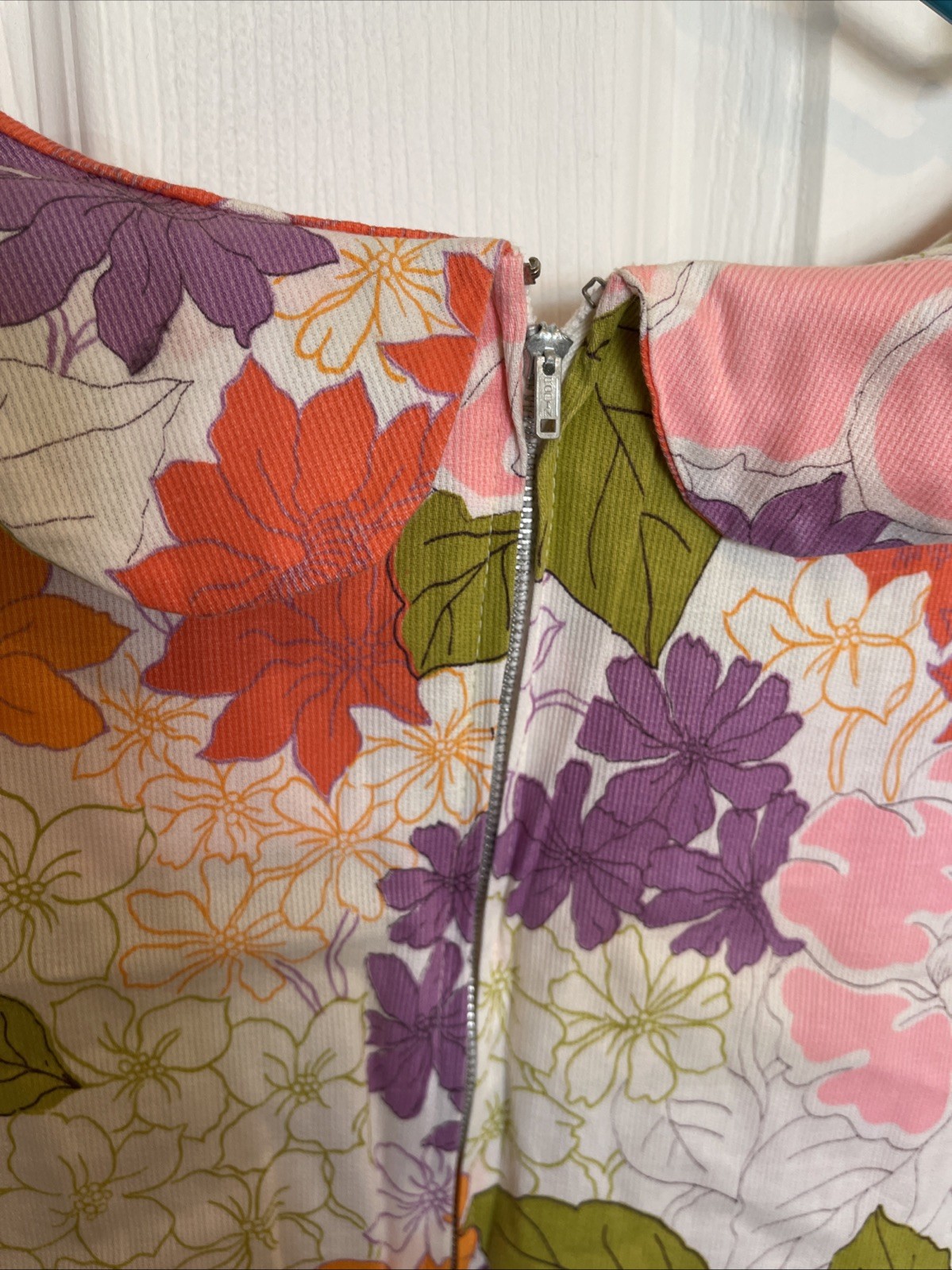 Vintage 1960s 70s Shaker Square Bill Sims Mod Floral Shift Dress Retro A Line
