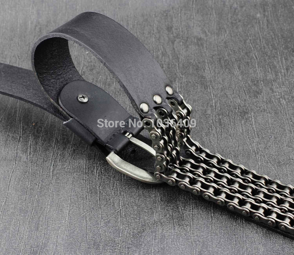 Heavy Motorcycle Chain Genuine Leather Belt For Men Biker Rocker Punk