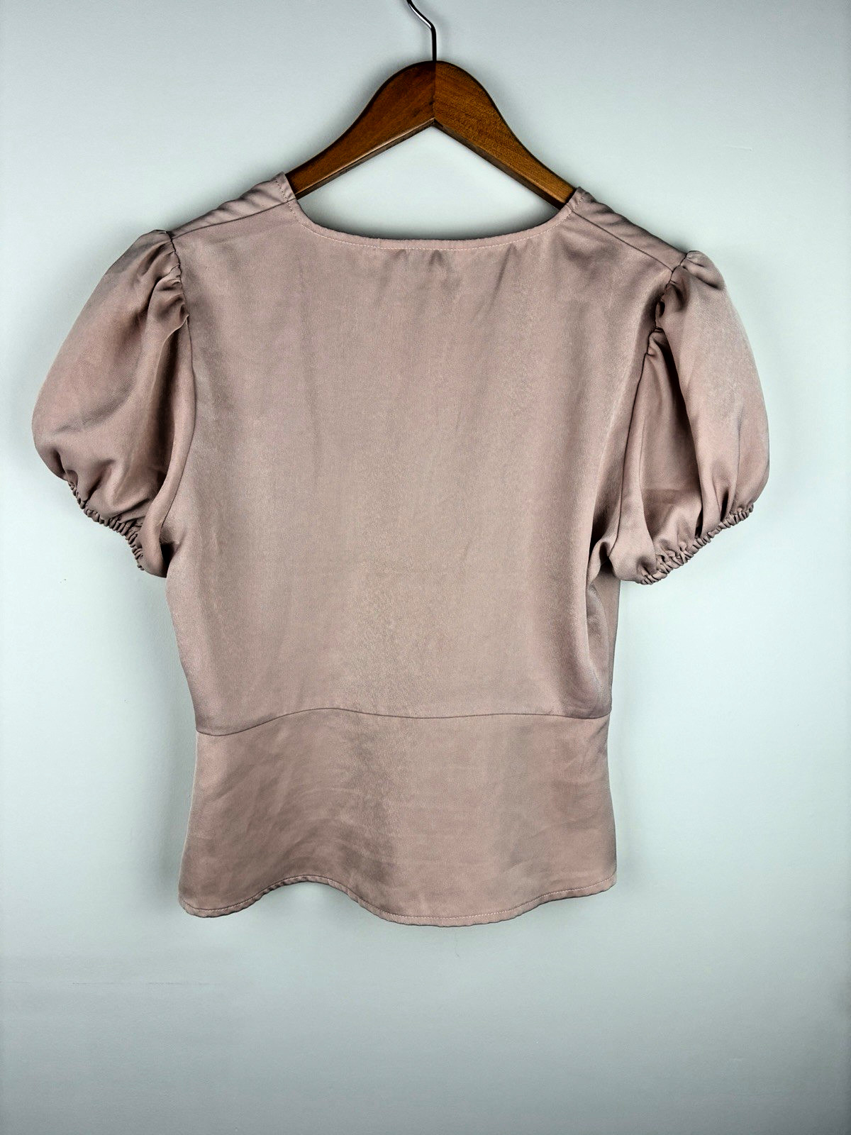 Dusty Rose Puff Sleeve Top V-Neck Button Cottagecore Romantic Regency Size M