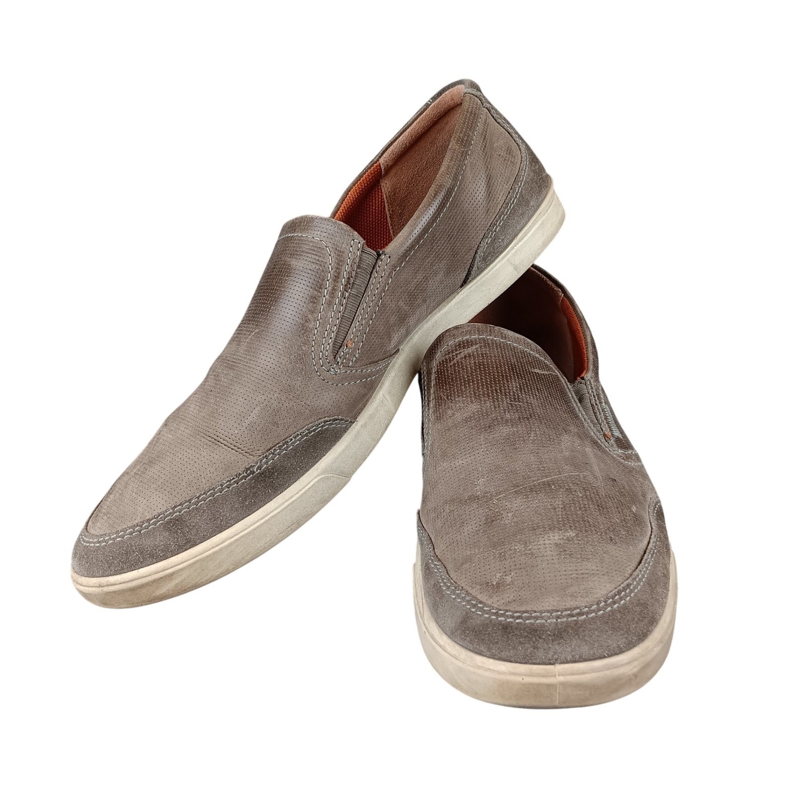 ECCO Mens Slip On Shoes Grey Perforated Leather Comfort Size 47