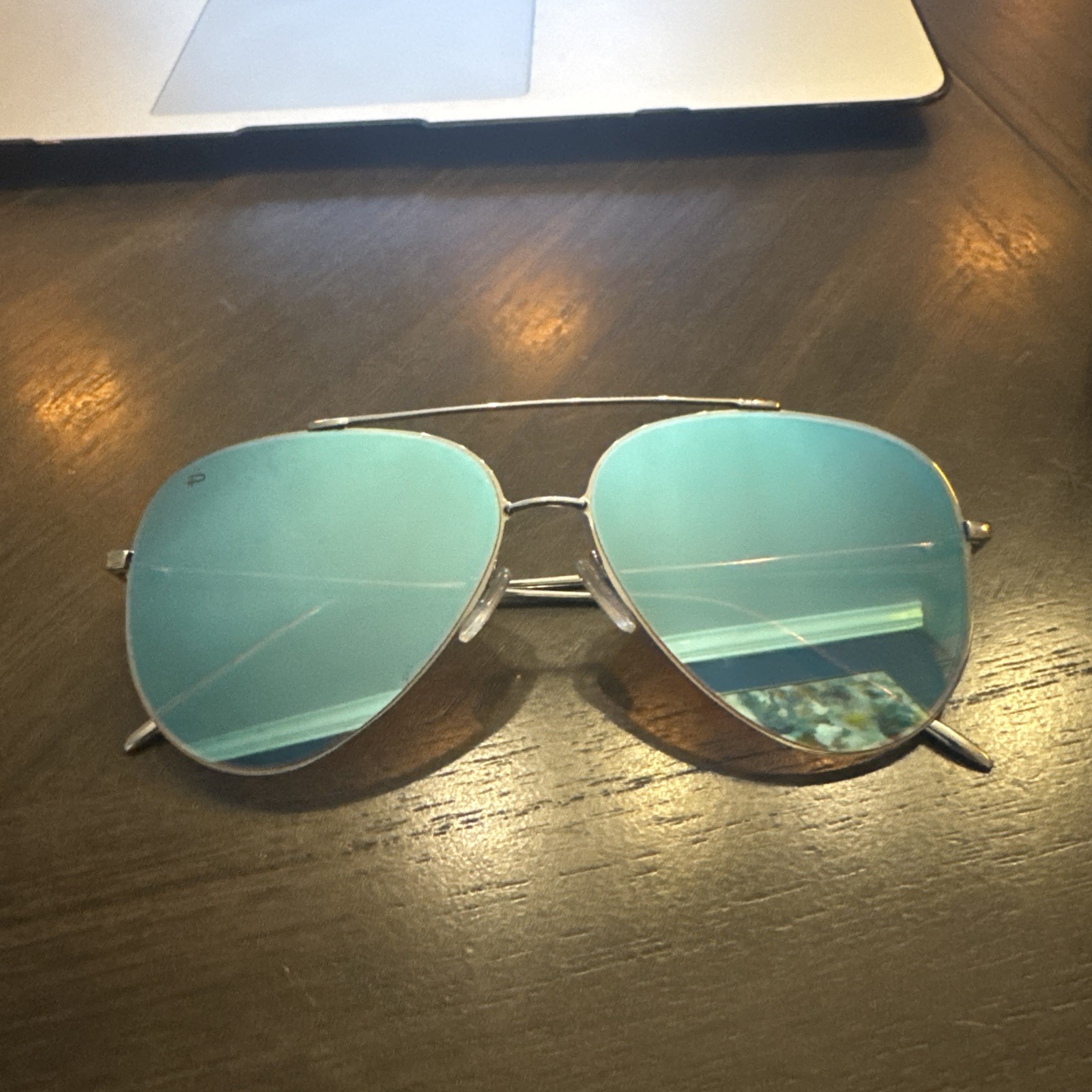 PRIVE REVAUX COMMANDO AVIATOR POLORIZED SUNGLASSES SILVER & BLUE MIRROR LENSES