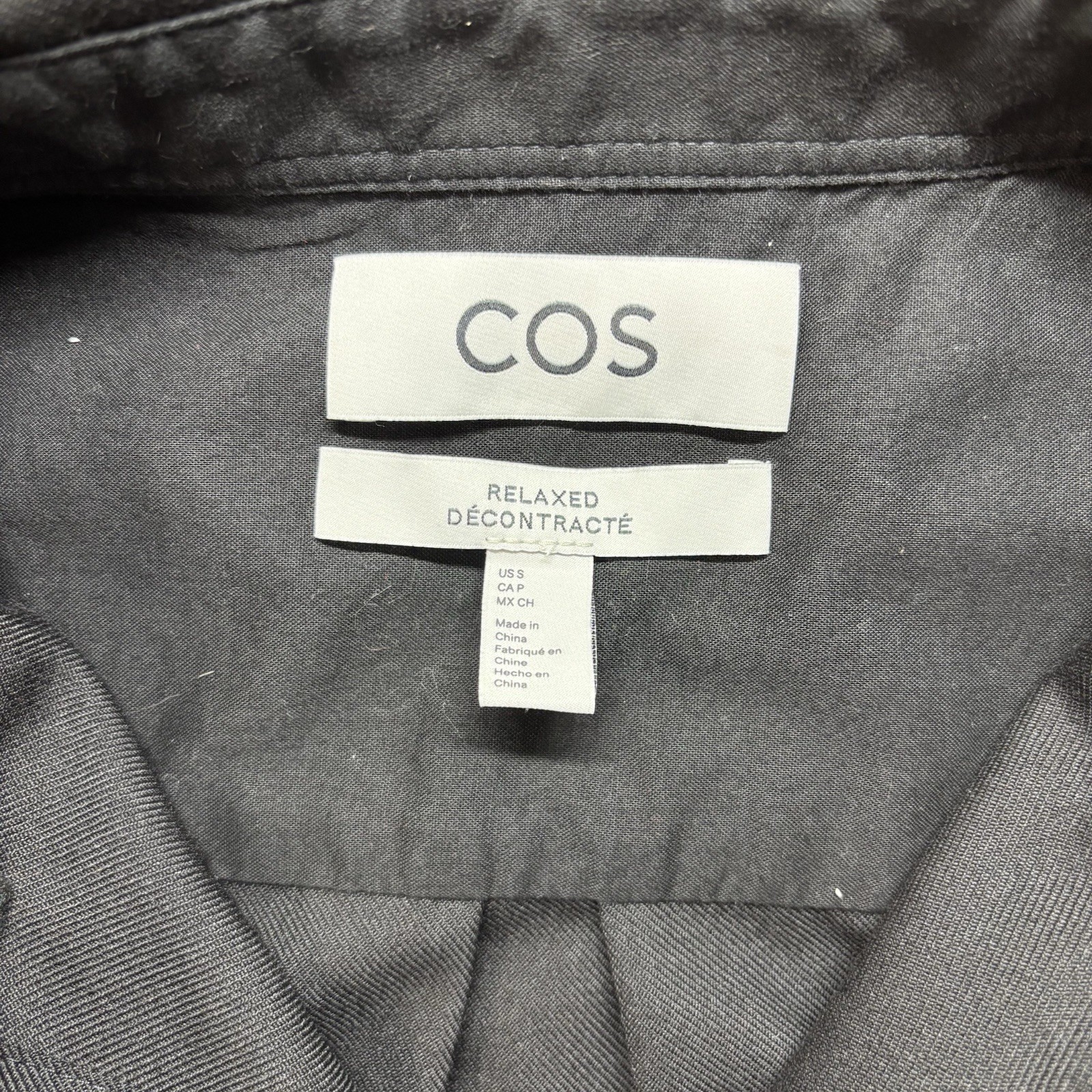 COS Solid Wool Blend Button-Up Shirt Black Long Sleeve Relaxed Pocket Size S