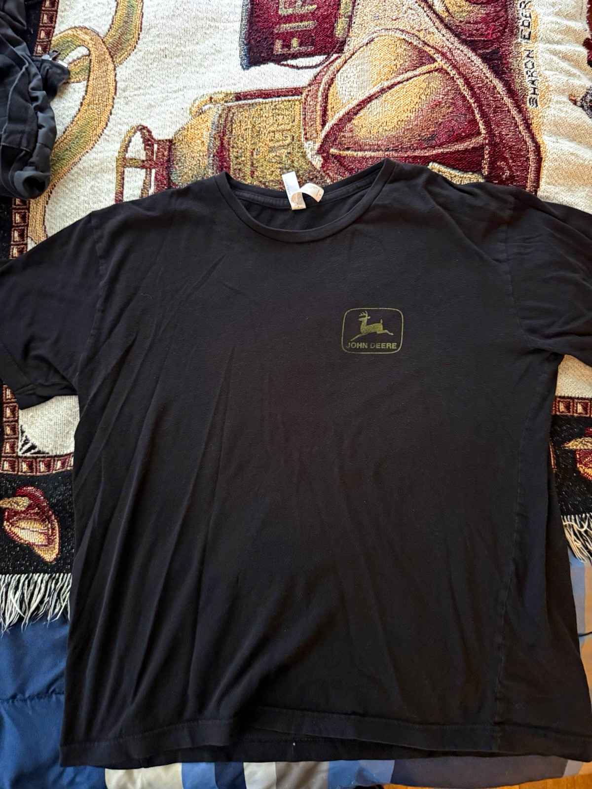 John Deere Double-Sided Logo Graphic Print Black Crew Neck T-Shirt Men L
