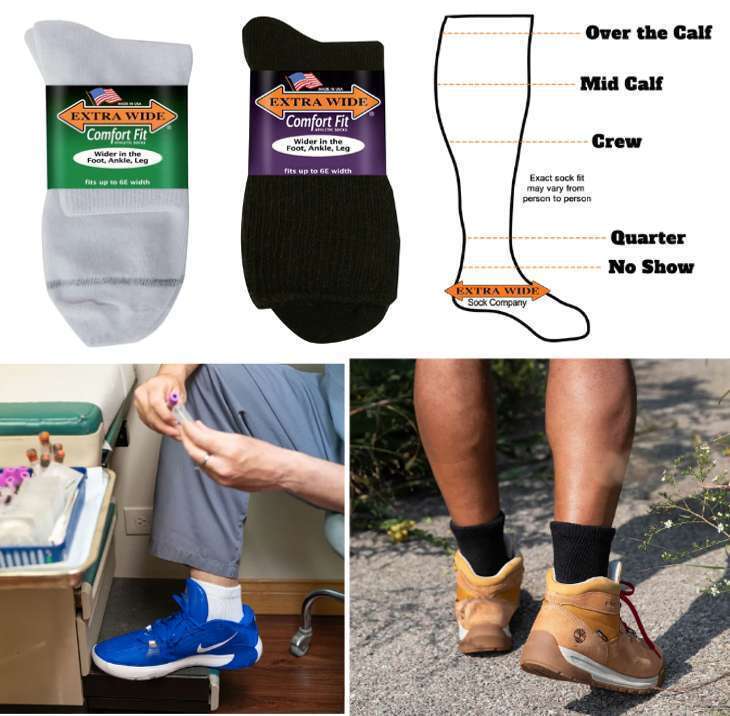 EXTRA WIDE Athletic Comfort Fit Quarter Sports Socks Diabetic Stretch 1 or 3 PR