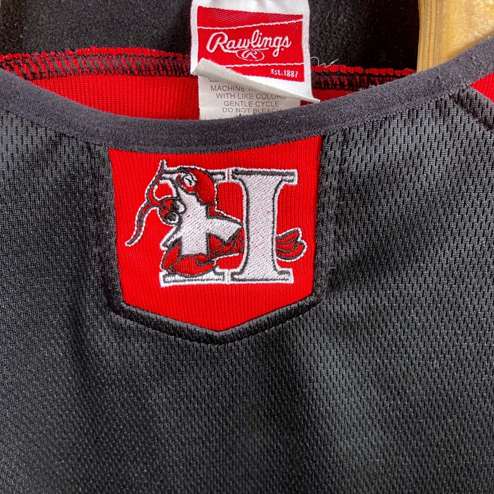 Rawlings Hickory Crawdads Warmup Jersey Men XL Black Red Baseball Rare