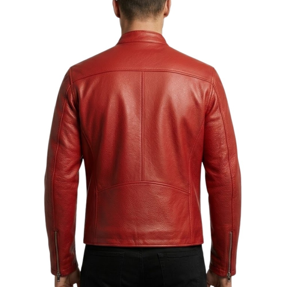 Gulf Red Biker Jacket Heuer Steve McQueen Racing Style Stripes Jacket