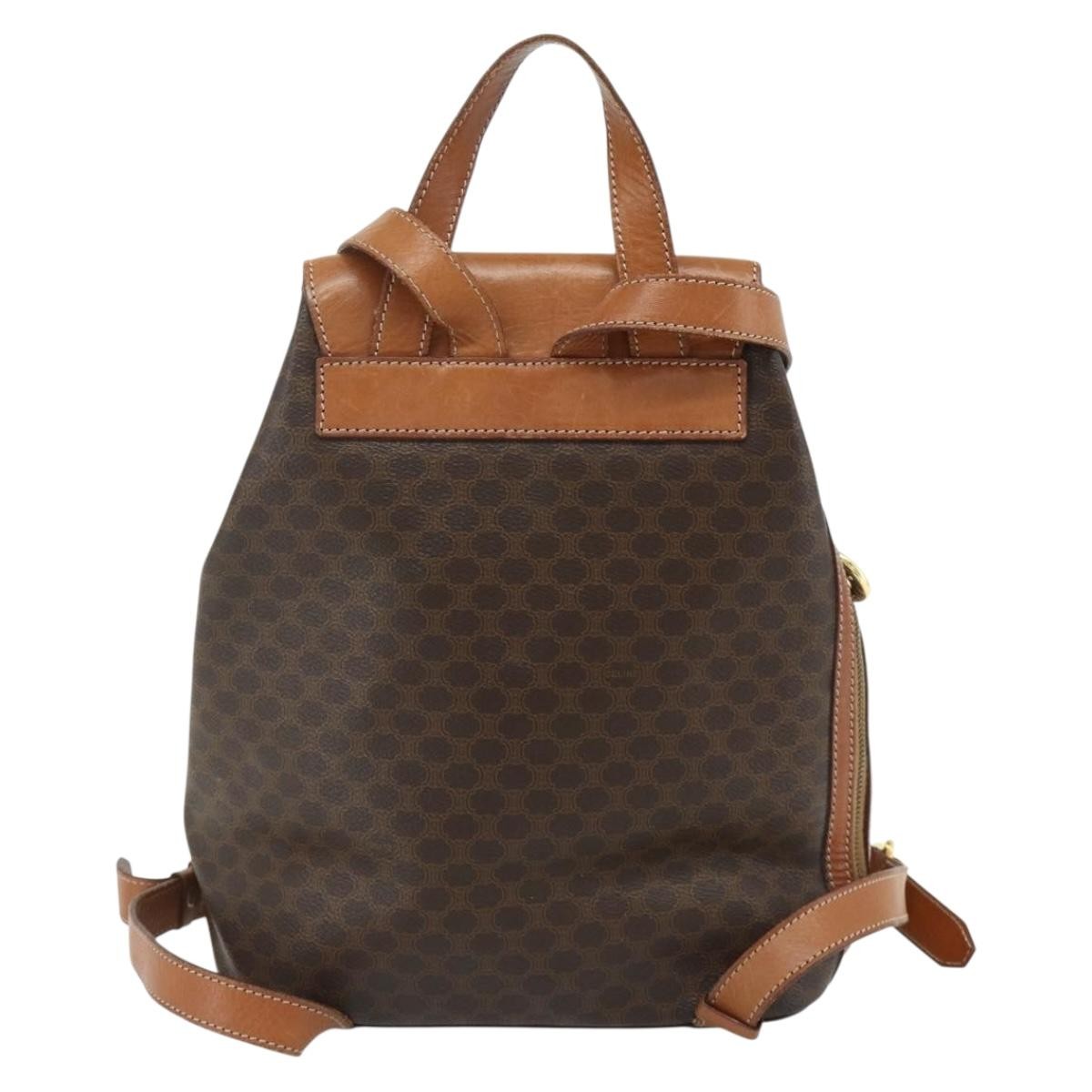 CELINE Macadam Canvas Backpack PVC Leather Brown Gold Auth 176902