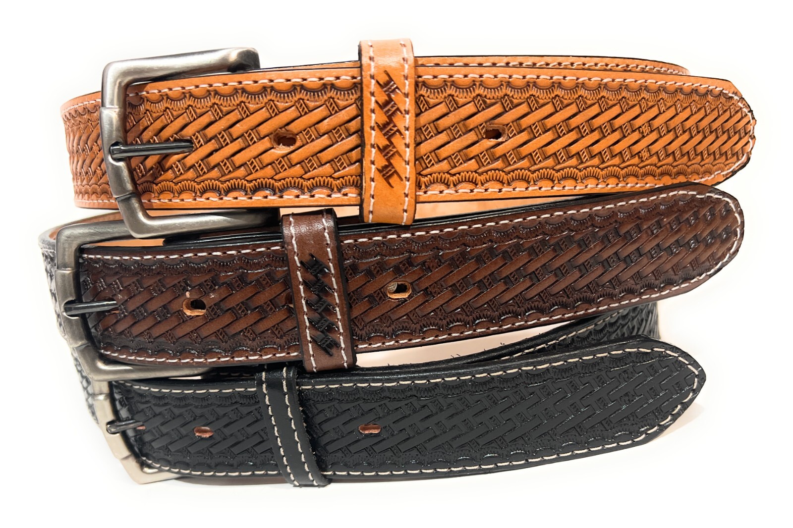 MEN’S HEAVY DUTY BASKET WEAVE CASUAL OR WORK LEATHER BELT, MEN’S LEATHER BELT