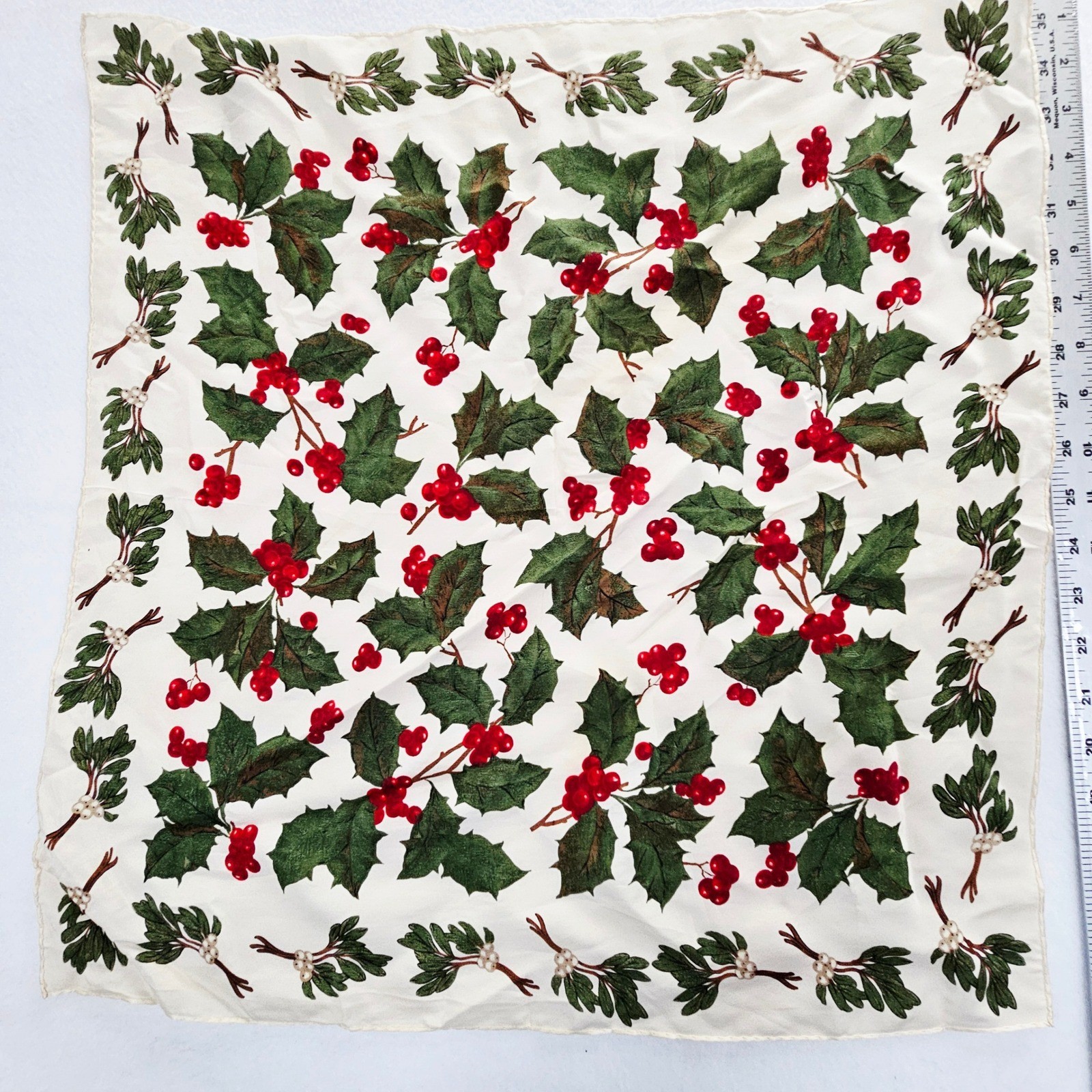 Echo Silk Square Scarf Ivory Christmas Holly Berry Mistletoe Holiday Print 21in