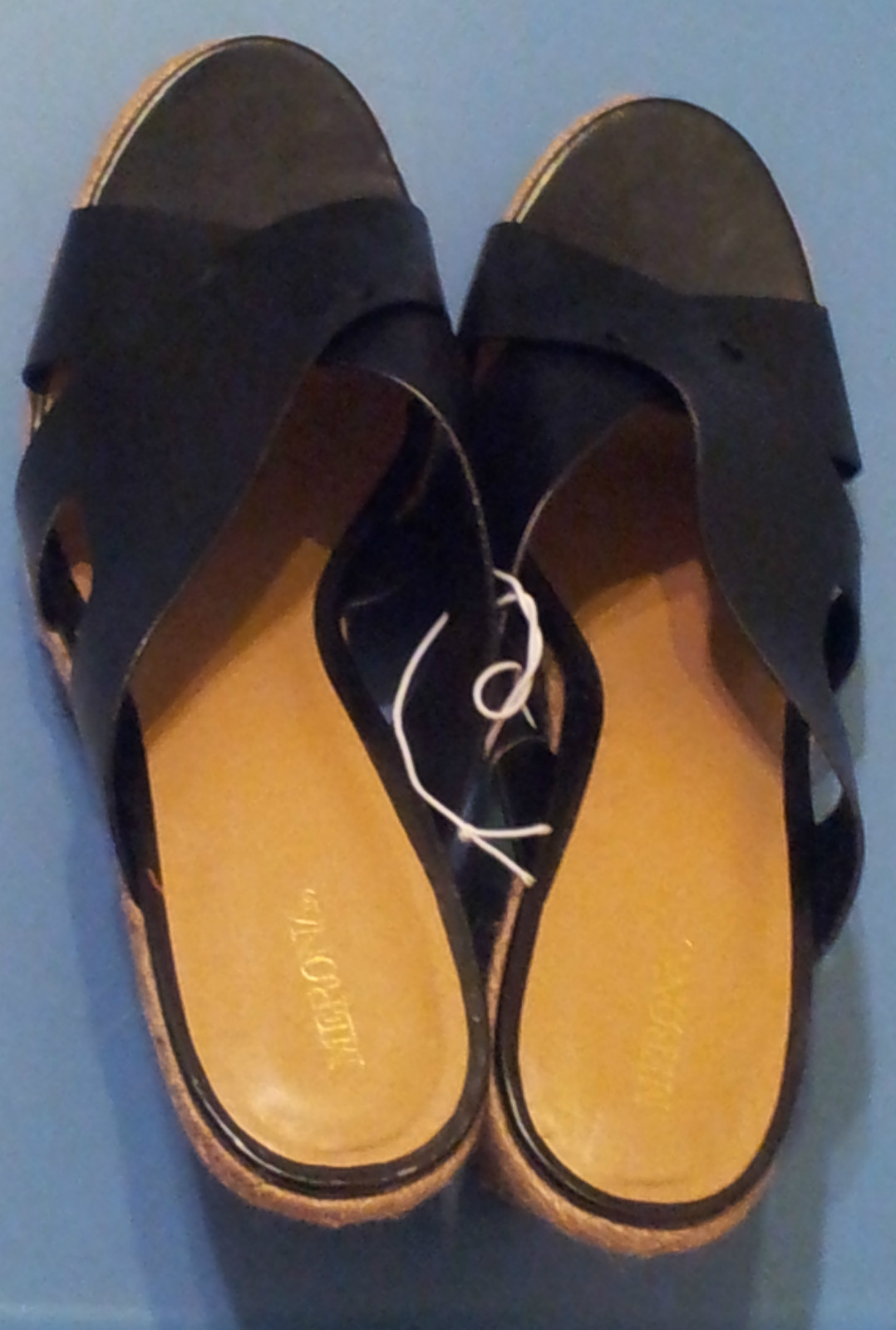 Merona Slide Shoes Black Size 11 Slip-ons Solid 3″ Braided Wedge Straw Heel NWOB