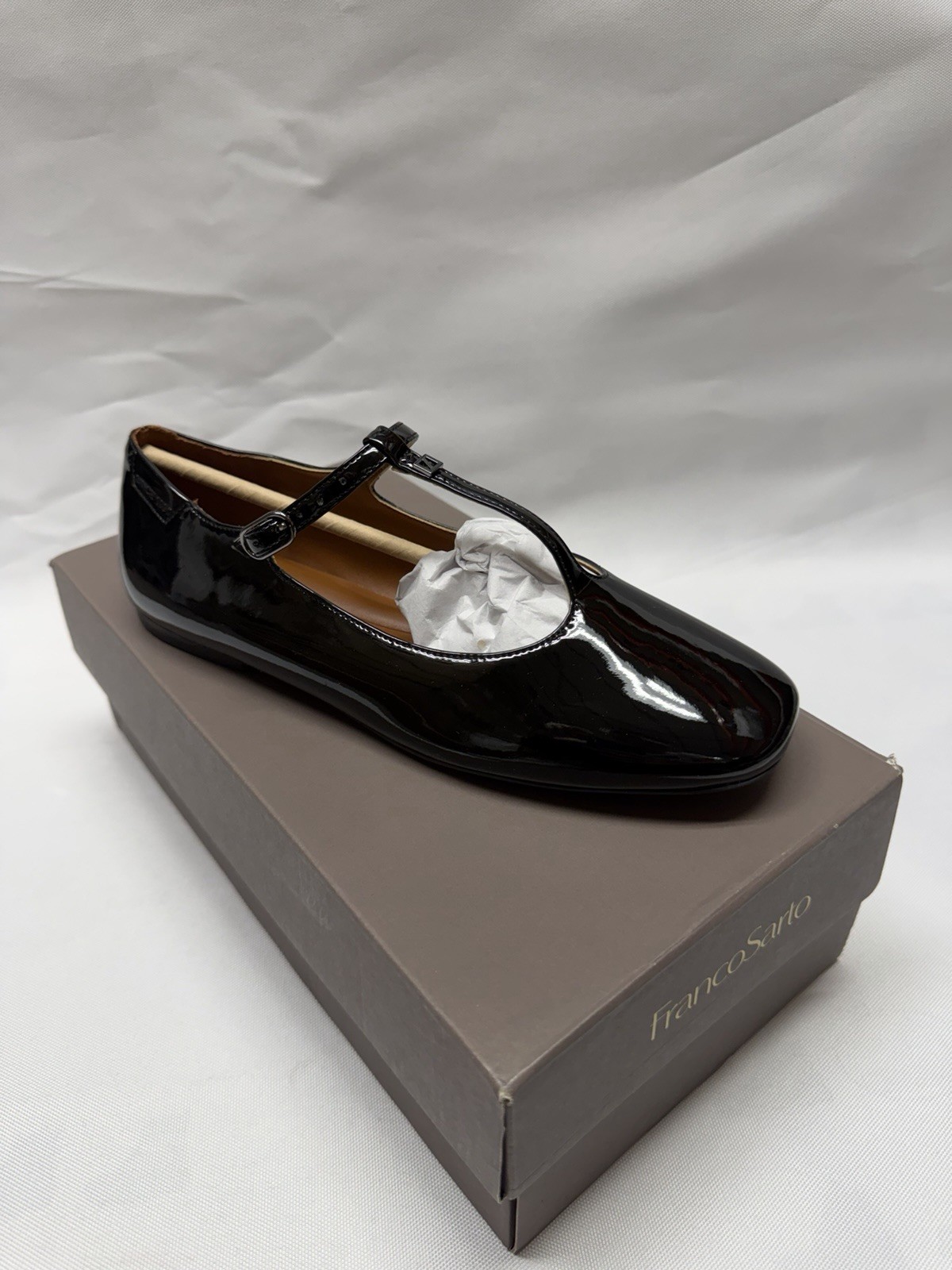 Franco Sarto Women’s Black Leather Mary Jane Flats Buckle Strap US 6.5W