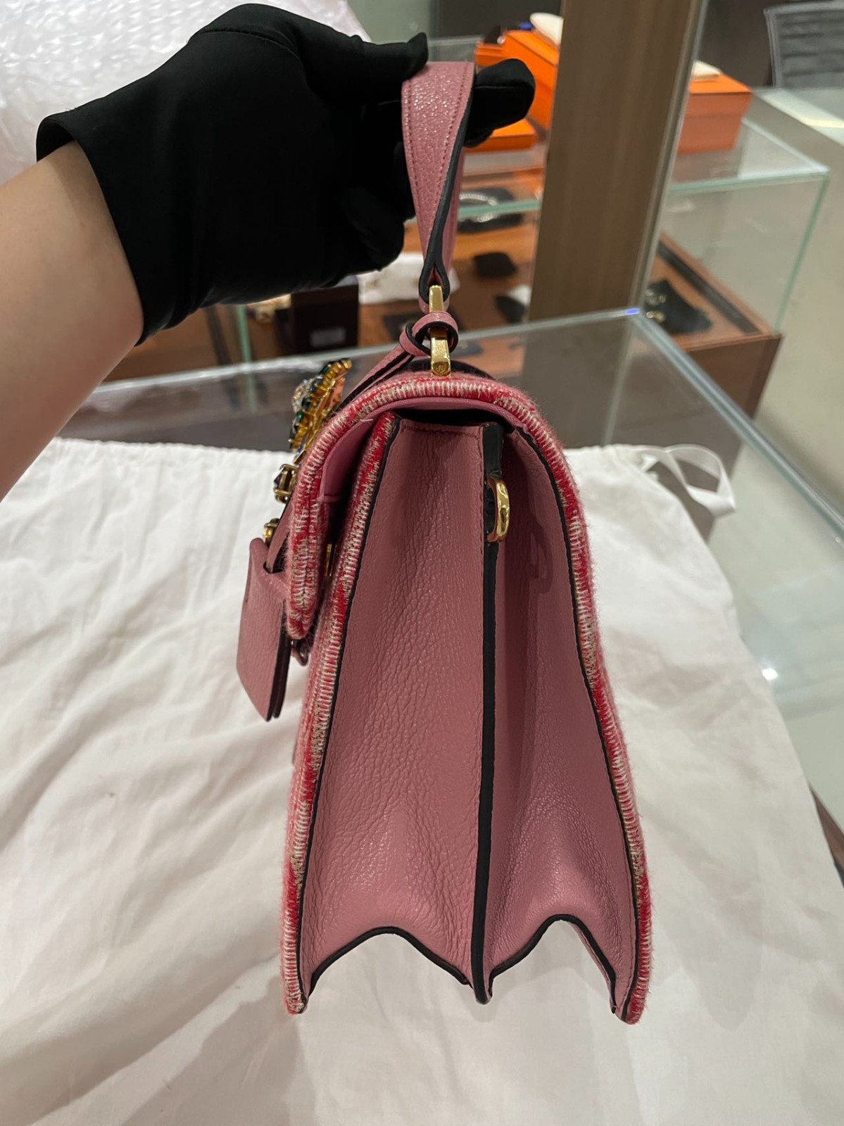 Miu Miu Mini Sunflower Gem Shoulder Bag Pink Leather Italy