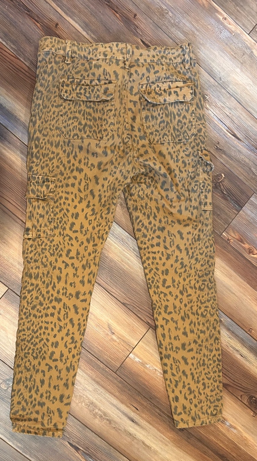 Kancan USA Adelaide High Rise Super Skinny cargo pants featuring a leopard print
