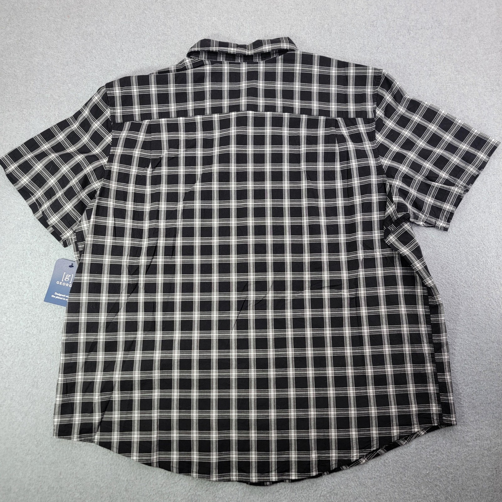 George Shirt Mens 3XL Black Plaid Short Sleeve Button Front Classic Fit Stretch