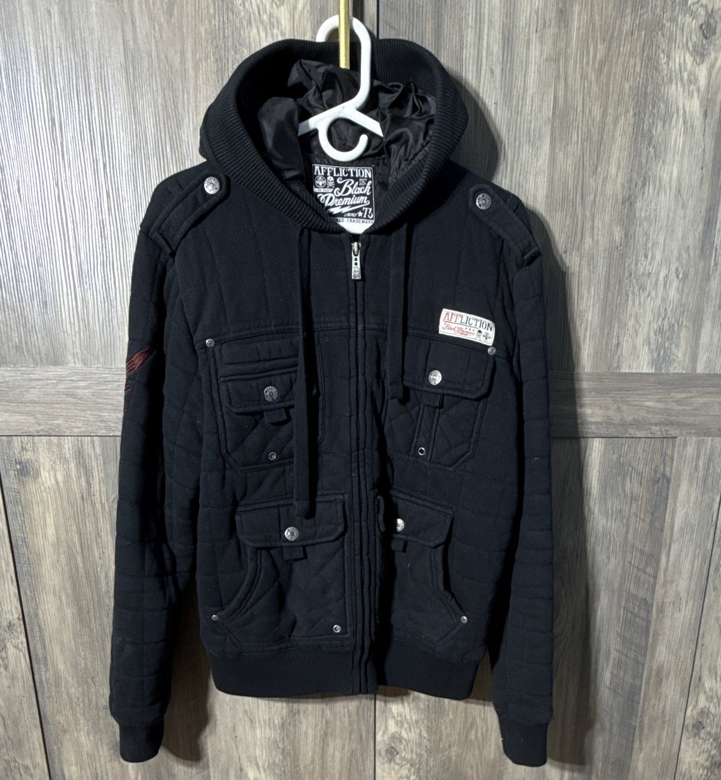Affliction Black Premium Men’s Quilted Full Zip Hooded Hoodie Black L 1100W020