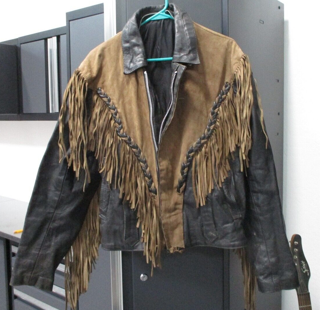 Distressed Fringe Leather Jacket FMC! Black Size Small/Medium Biker Men / Women