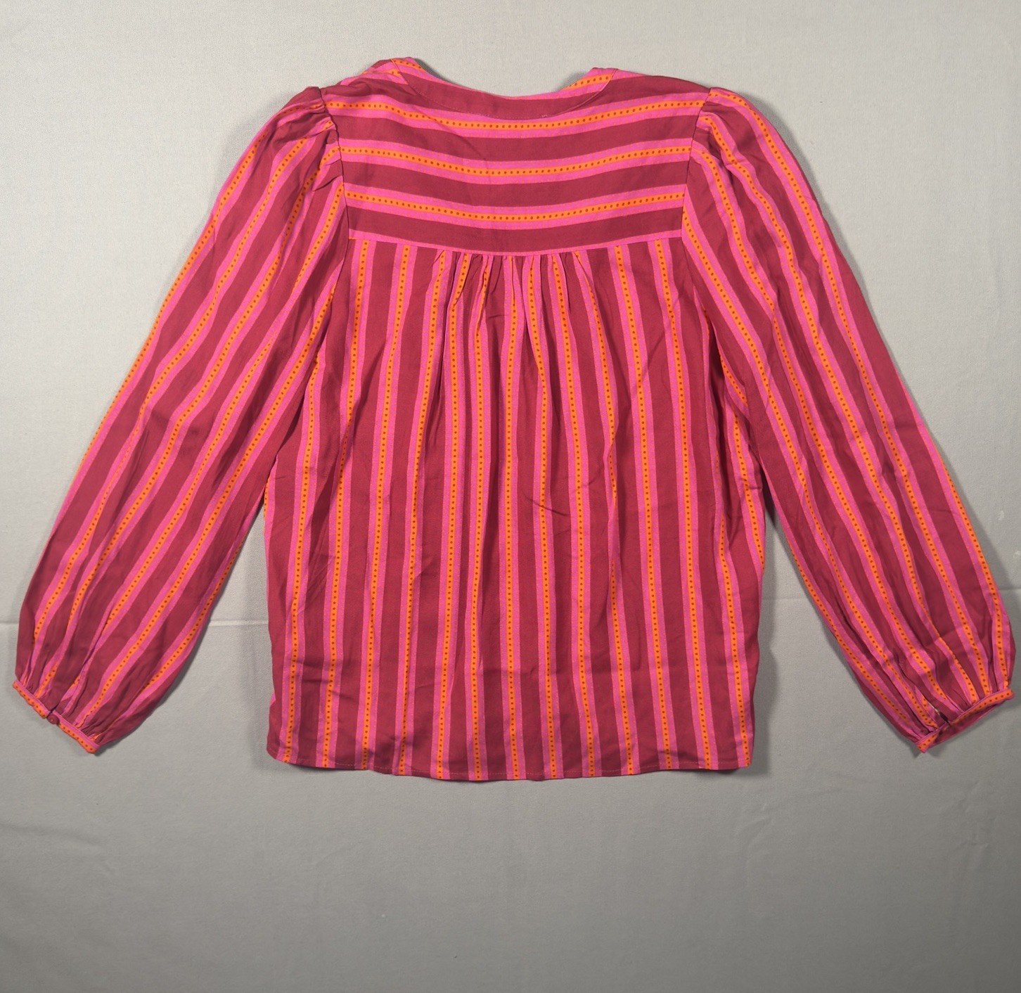 Sugar Lips Striped Blouse Womens Medium Pink Orange Puff Sleeve Rayon NWT