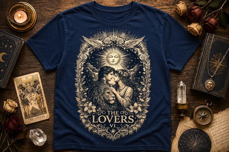 The Lovers Tarot Card Shirt, Major Arcana VI Tee, Vintage Occult T-Shirt,