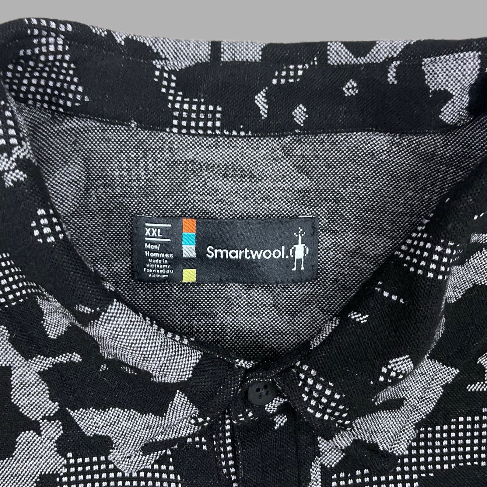 Smartwool Men’s 2XL Merino Wool Blend Black/Gray Camo Pockets Woven Button-Up