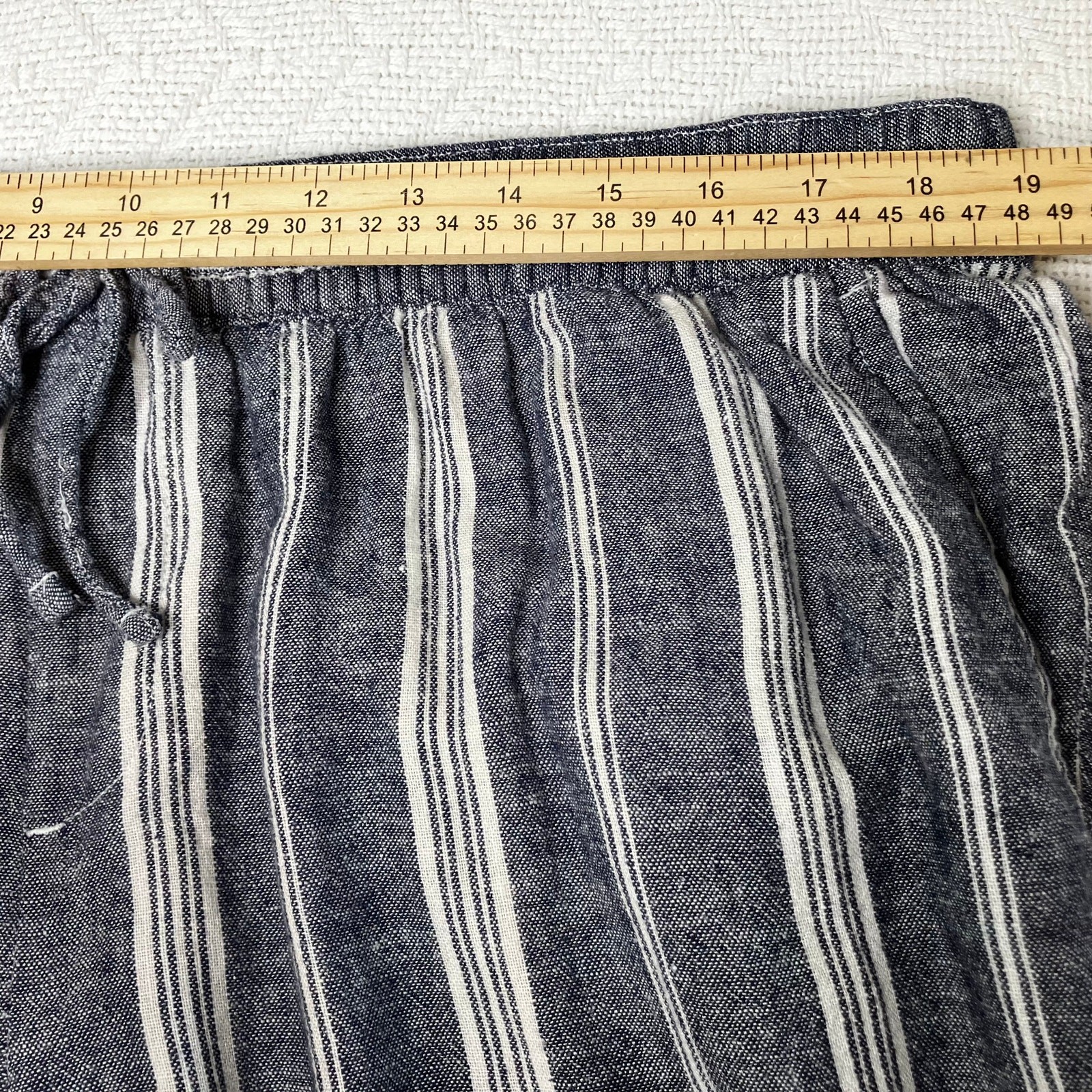 Old Navy Pants Womens Blue Stripe SZ XL Linen Blend Elastic & Tie Waist, Beachy