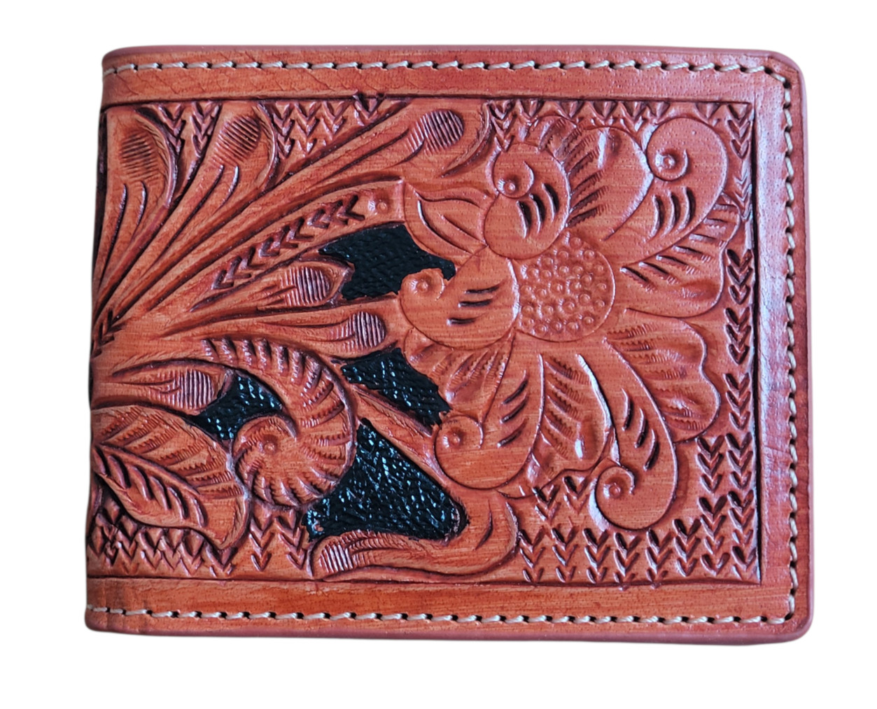 Hand Tooled Genuine Leather Bifold Wallet – Leather RFID Men Tan Wallet Flower