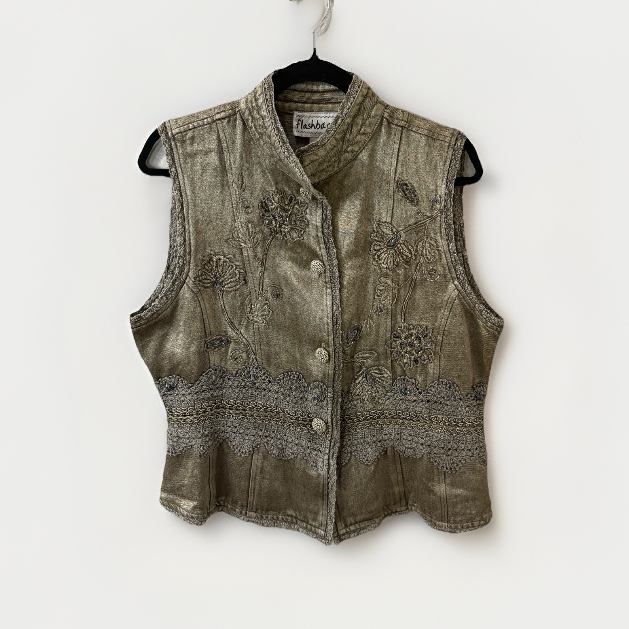 Flashback Stunning Brocade Embellished Vest Size Large Unique Boho Retro Edgy