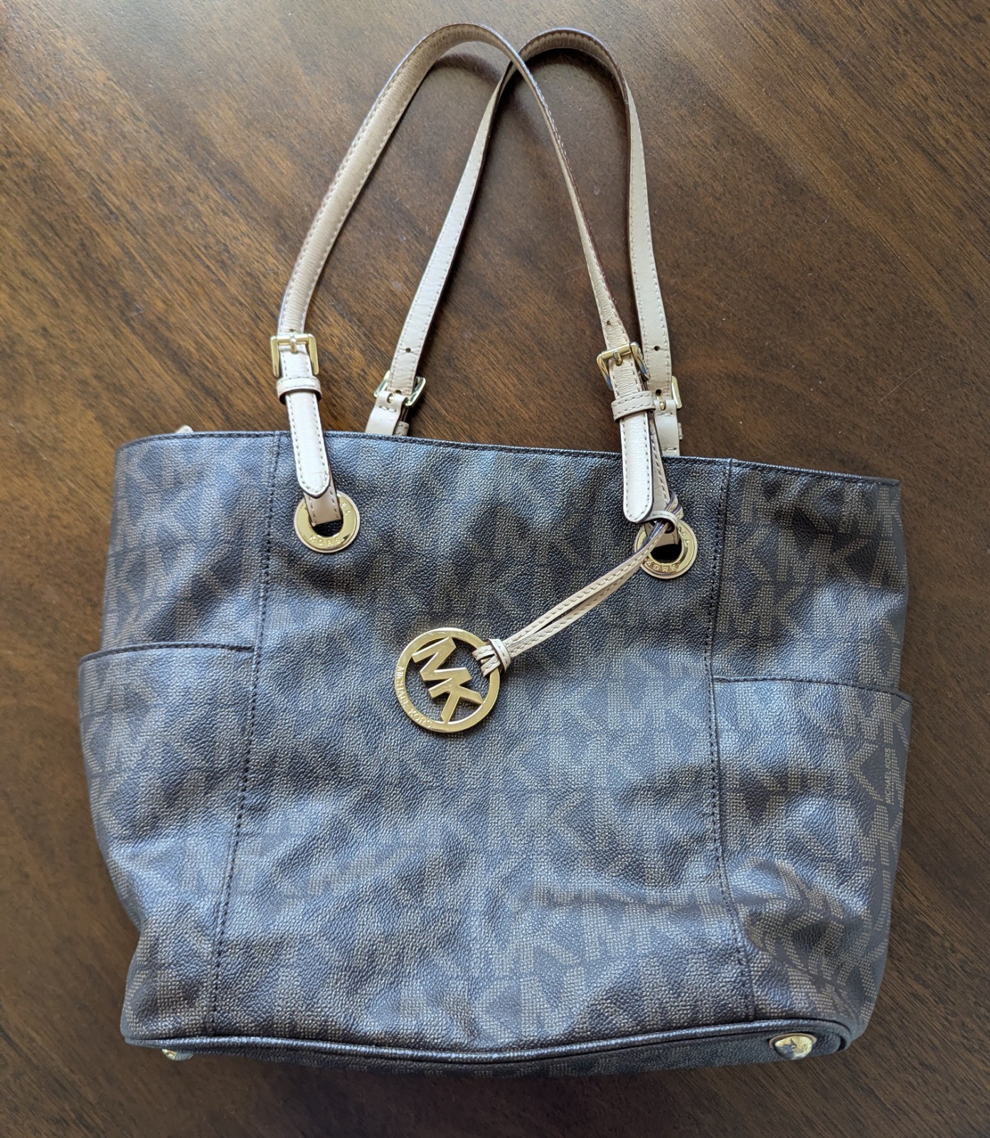 Michael Kors Signature Monogram Medium Tote Zip Double Handles Bag Charm