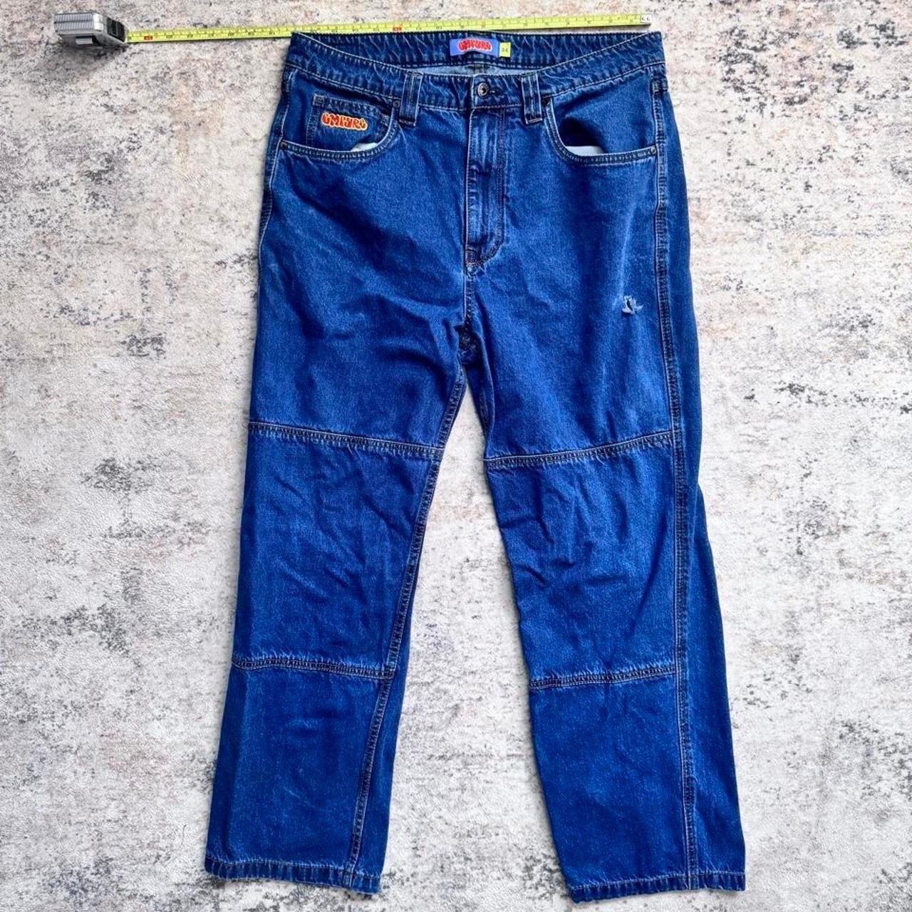 Empyre blue double knee denim jeans with a relaxed fit, Size: 34″