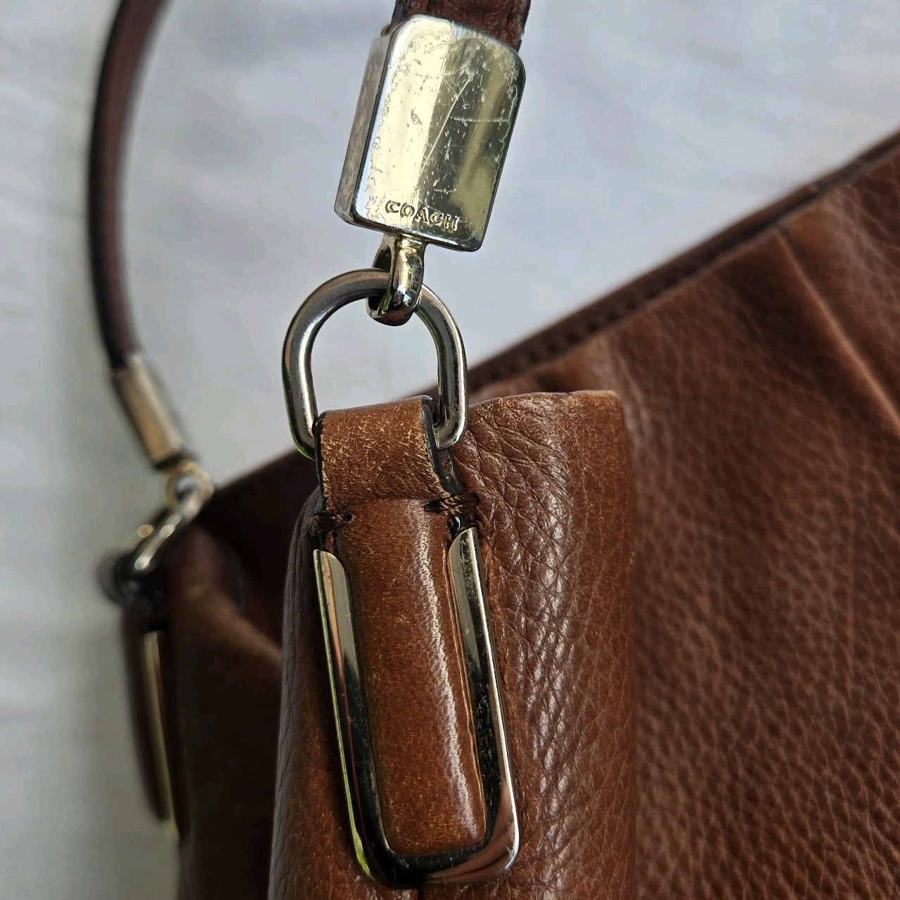 Coach Madison Phoebe Pebbled Leather Hobo Brown Shoulder Bag Purse H1376-26224