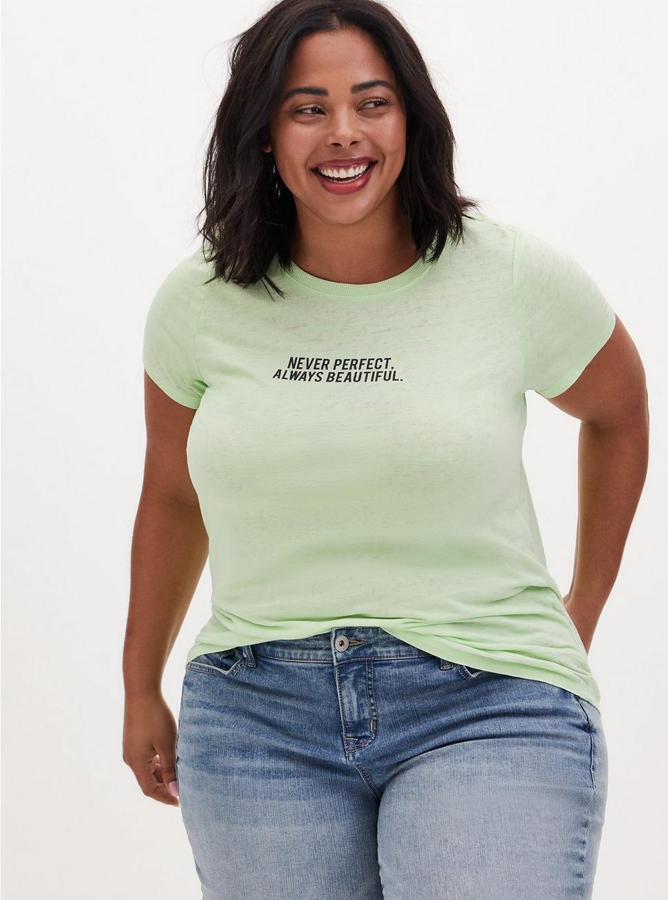 TORRID GREEN “NEVER PERFECT ALWAYS BEAUTIFUL” S/S CREW TEE TOP NEW