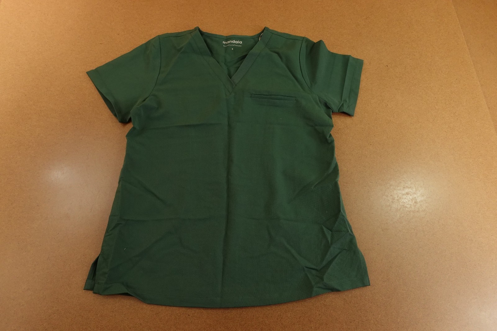 Mandala Womens Small Midnight Green Short Sleeve 1 Pocket V Neck Scrub Top NWT
