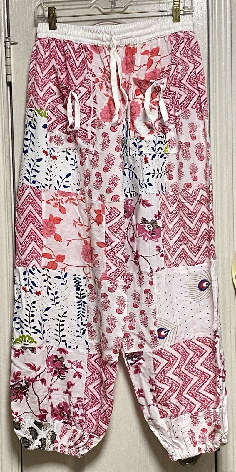 Boho Bloomers With Floral/Fauna Graphics On White Rayon Background-Gathered Legs