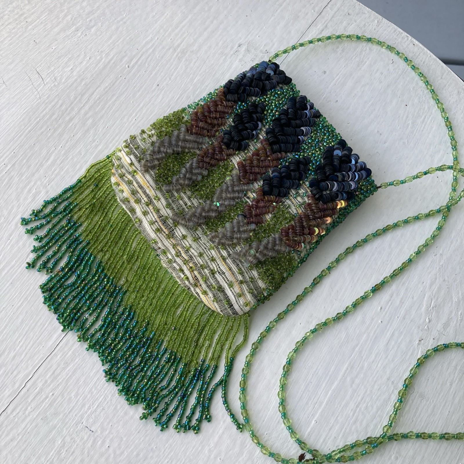 SANTI Artisan Beaded Petite Bag Excellent Condition 19” Drop 4.5 X 5 Inches