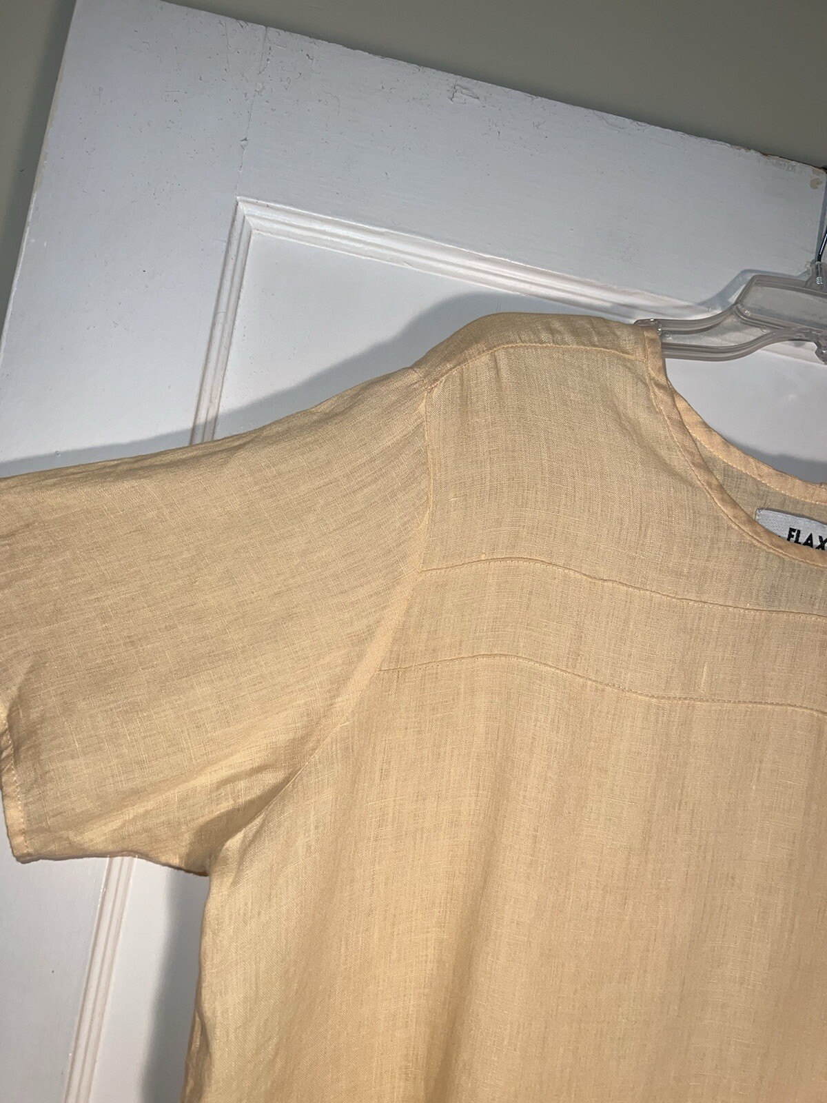 FLAX by Jeanne Engelhart 100% Linen Short Sleeve Tunic Top Yellow Size M. d674