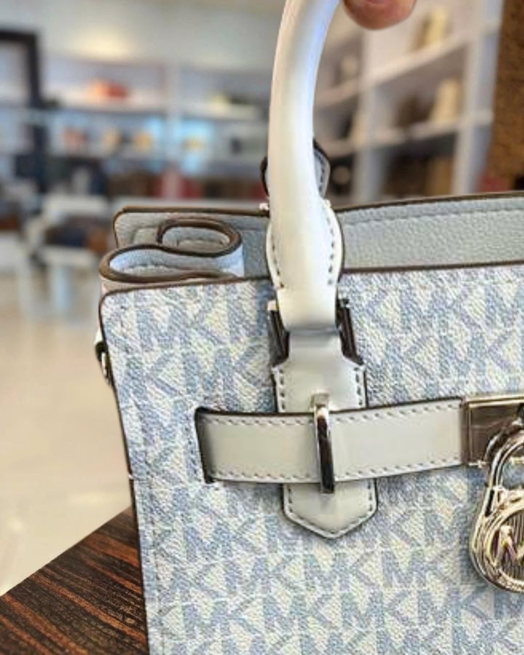Michael Kors Hamilton Women Small MK Logo Crossbody Satchel Purse Bag Pale Ocean