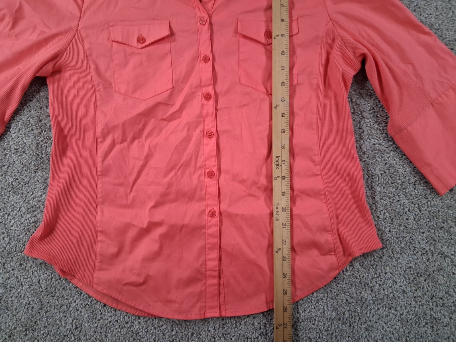 Hester & Orchard XL Womens 3/4 Sleeve Button Up Shirt Coral Roll Tab NWOT